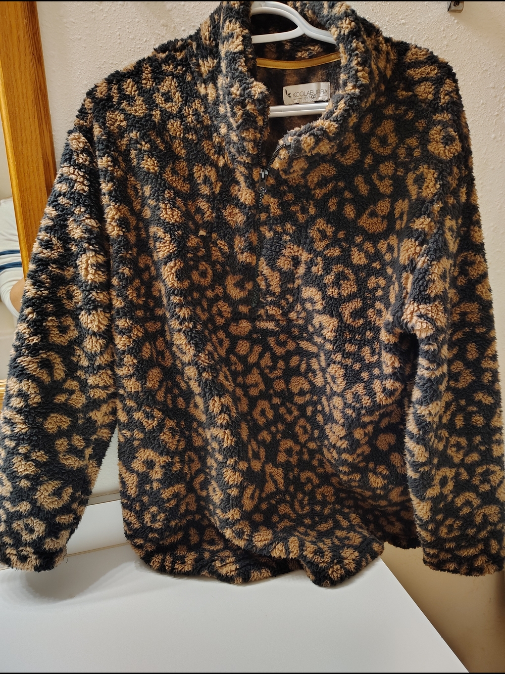 Koolaburra Leopard Sherpa Half-Zip Pullover - Black & Tan koolaburra